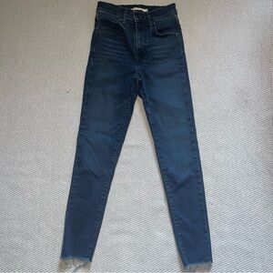 Levi’s Womens Dark Blue Wash Mile High Super Skinny Jeans Raw Hem Sz 25